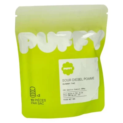 Sachet contenant 10 space gummies sour diesel pomme
