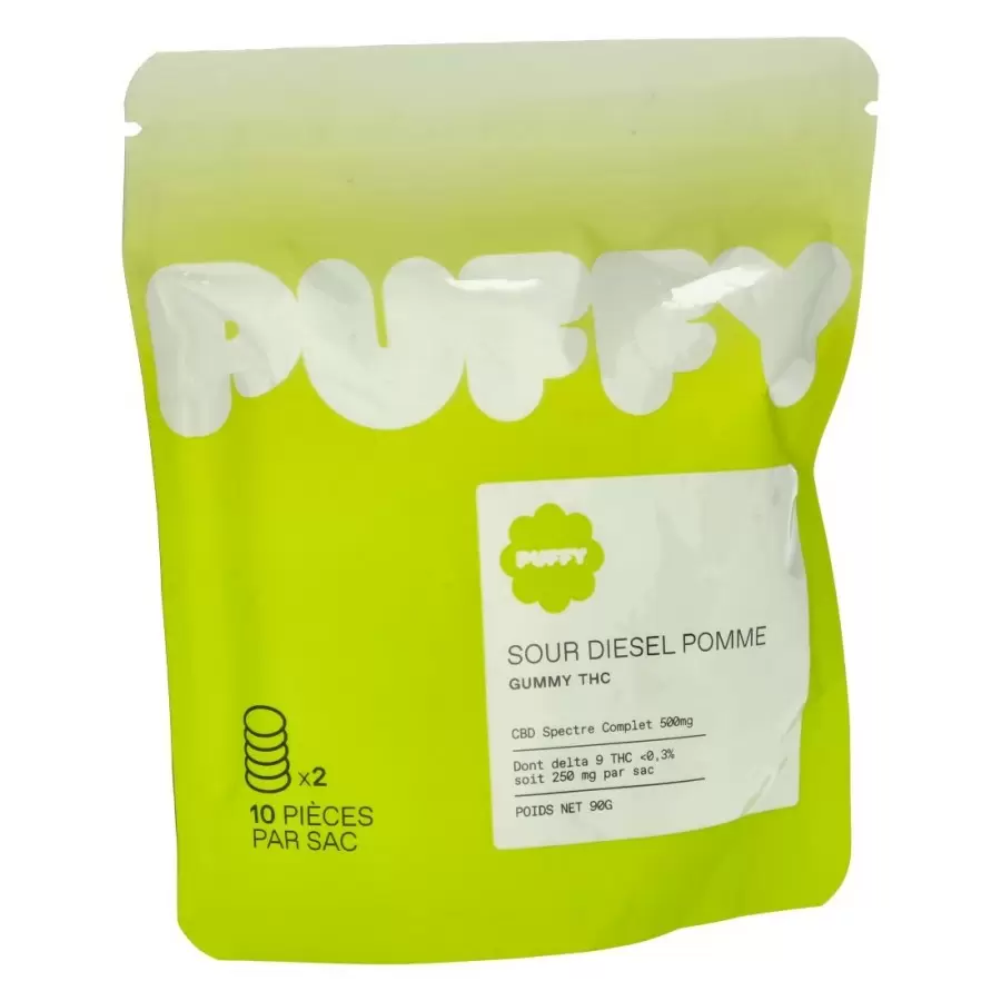 Sachet contenant 10 space gummies sour diesel pomme